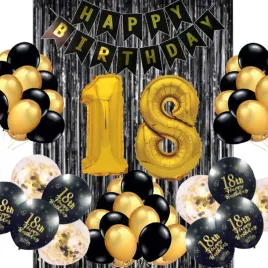 balony-urodzinowe-18-urodziny-34szt-czern-zloto-impreza-party-urodziny