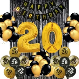 balony-urodzinowe-20-urodziny-36szt-czern-zloto-impreza-party-urodziny