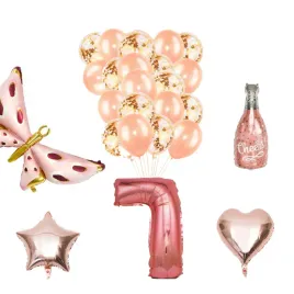 zestaw-dekoracji-na-7-urodziny-rose-gold-and-motyl-25-sztuk