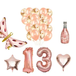 zestaw-dekoracji-na-13-urodziny-rose-gold-and-motyl-26-sztuk