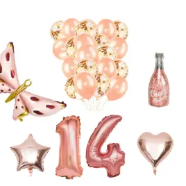 zestaw-dekoracji-na-14-urodziny-rose-gold-and-motyl-26-sztuk