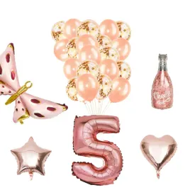 zestaw-dekoracji-na-5-urodziny-rose-gold-and-motyl-25-sztuk