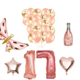 zestaw-dekoracji-na-17-urodziny-rose-gold-and-motyl-26-sztuk