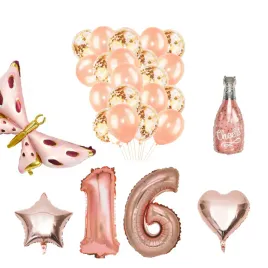zestaw-dekoracji-na-16-urodziny-rose-gold-and-motyl-26-sztuk
