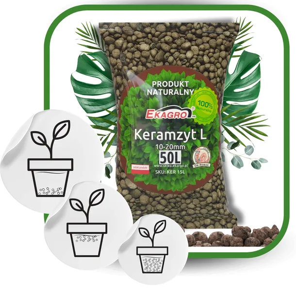 Keramzyt ogrodniczy gruby do drenażu 10-20mm doniczkowy hydroponika 2 x 50L
