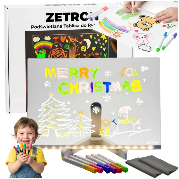 AKRYLOWA TABLICA LED DO RYSOWANIA PODŚWIETLANA PISAKI 30x20CM STOJAK ZESTAW