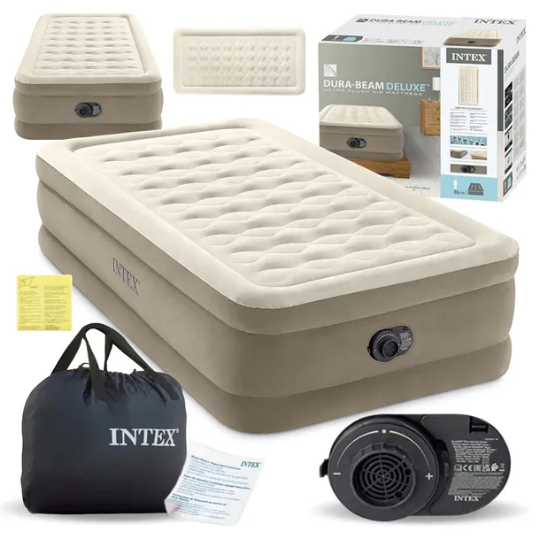 Materac dmuchany Intex z pompką 191x99x46 jednoosobowy wysoki nowy model