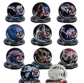 zestaw-monet-kolekcjonerski-z-dinozaurami-10szt-srebrne-pudelko-na-prezent