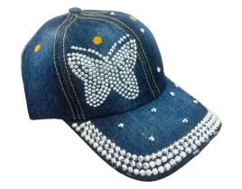 czapka-z-daszkiem-damska-cekiny-motyl-odjechana-ciezka-jeans-niebieski