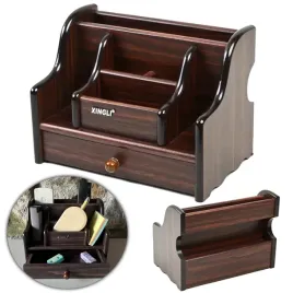 organizer-na-biurko-drewniany-przybornik-na-przedmioty-z-szuflada-przegrody