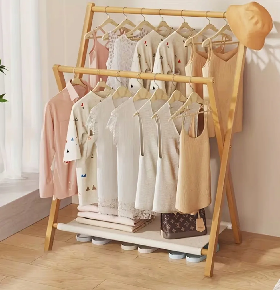 wieszak-stojacy-dikom-bambusowy-boho-na-ubrania-z-materialowa-polka-na-buty