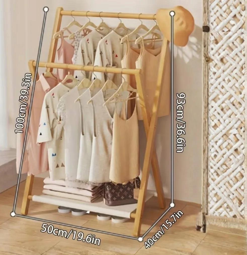 wieszak-stojacy-dikom-bambusowy-boho-na-ubrania-z-materialowa-polka-na-buty-stan-nowy