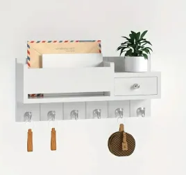 drewniany-wieszak-do-przedpokoju-na-klucze-dikom-z-szufladka-bialy-wb1