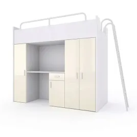 lozko-pietrowe-kiki-5-80x190-cm-z-biurkiem-i-drabinka-ecru-polysk