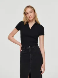 czarna-koszulka-polo-z-dzianiny-house-xs