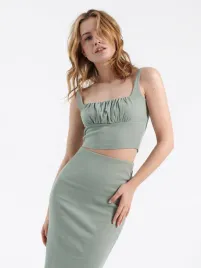 zielony-bawelniany-top-z-marszczeniem-house-xl