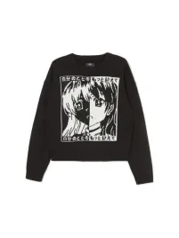 czarny-sweter-z-motywem-mangi-cropp-xl