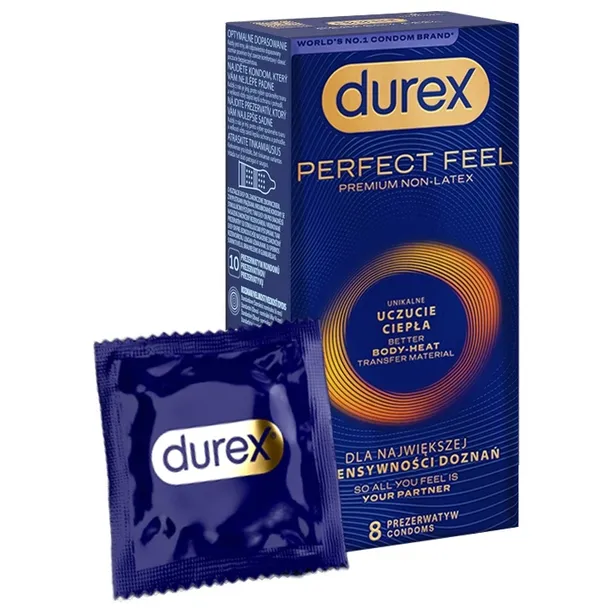 Najcieńsze nielateksowe prezerwatywy DUREX PERFECT FEEL uczucie ciepła 8szt