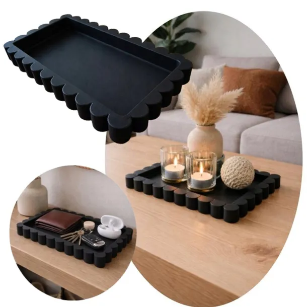 NOWOCZESNA TACA DEKORACYJNA ORGANIZER NA KOSMETYKI ŚWIECE 25x14 CM CZARNY