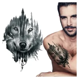 tatuaz-zmywalny-tymczasowy-wodny-wilk-las