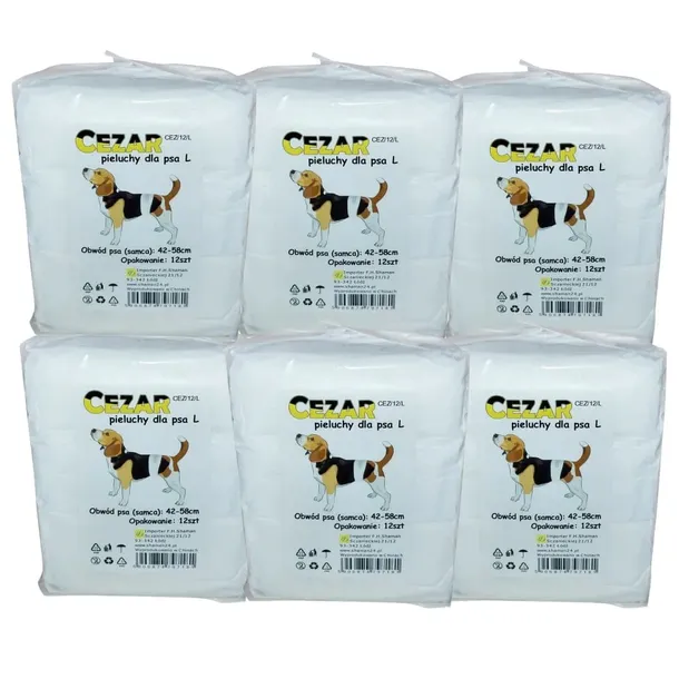 CEZAR Pieluchy pampersy dla psa samca 42-58 L 72szt