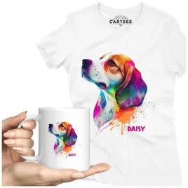 koszulka-damska-kubek-pies-beagle-personalizacja