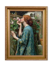 obraz-na-plotnie-w-drewnianej-ramie-j-w-waterhouse-kobieta-z-rozami