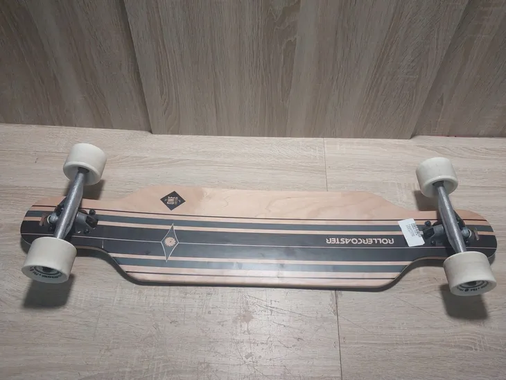 deskorolka-rollercoaster-longboard-drop-through-wzor-paski-stan-nowy