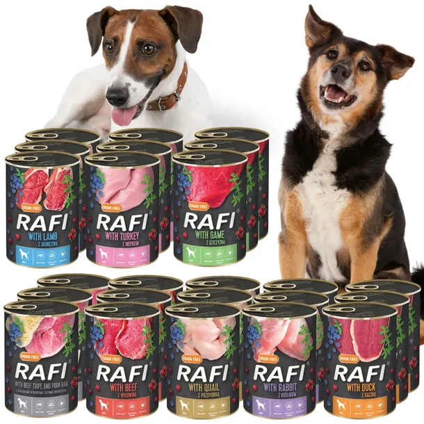 MOKRA KARMA DLA PSA RAFI MIX SMAKÓW 24 X 400G BEZZBOŻOWA DOLINA NOTECI