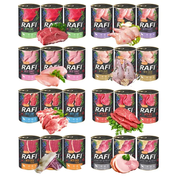 Mokra Karma Dla Psa RAFI Bezzbożowa 24 X 400g Mix Smaków DOLINA NOTECI