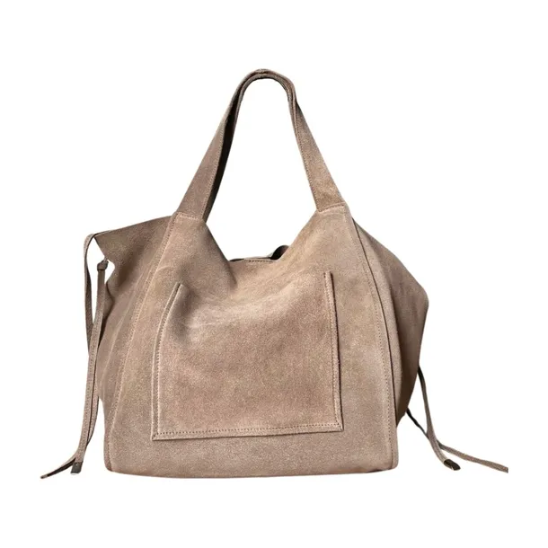 Fango torebka zamszowa taupe skóra naturalna XL shopper worek Vera Pelle A4