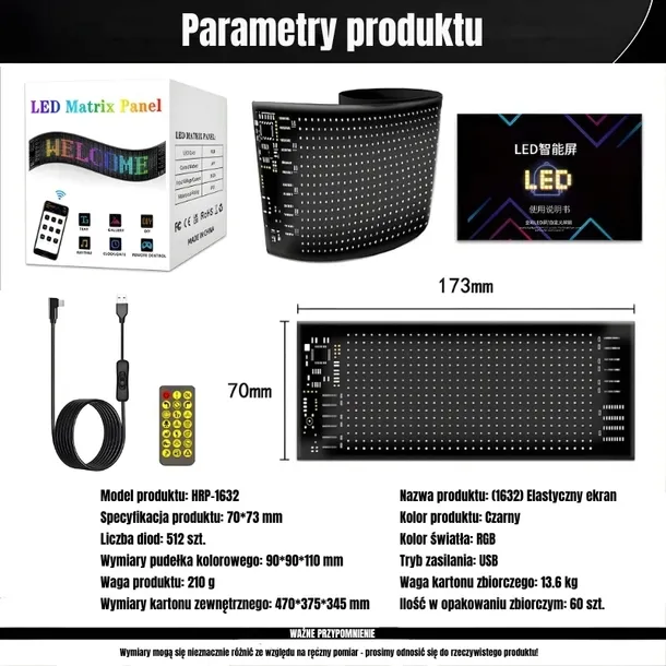 pixel-matrix-led-bluetooth-usb16x96-pix-stan-opakowania-oryginalne-stan-nowy