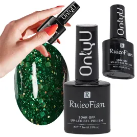 ciemny-zielony-hybrydowy-lakier-do-paznokci-z-brokatem-lakier-uv-l135