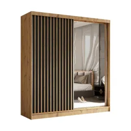 szafa-dwudrzwiowa-200-cm-dab-artisan-czarny-lamele-lustro-lam200