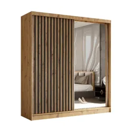 szafa-dwudrzwiowa-200-cm-dab-artisan-lamele-czarne-lustro-lam200