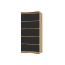 komoda-50-cm-pojemna-waska-dab-artisan-czarny-5-szuflad-milo