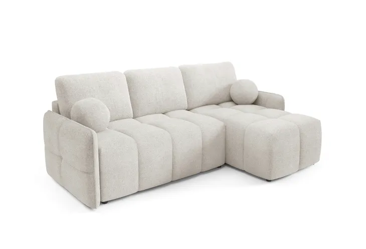 Narożnik rozkładany 220 x 145 cm plusz boucle biały baranek Moon GM