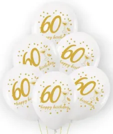 balony-na-60-urodziny-biale-zloty-nadruk-30cm-6szt