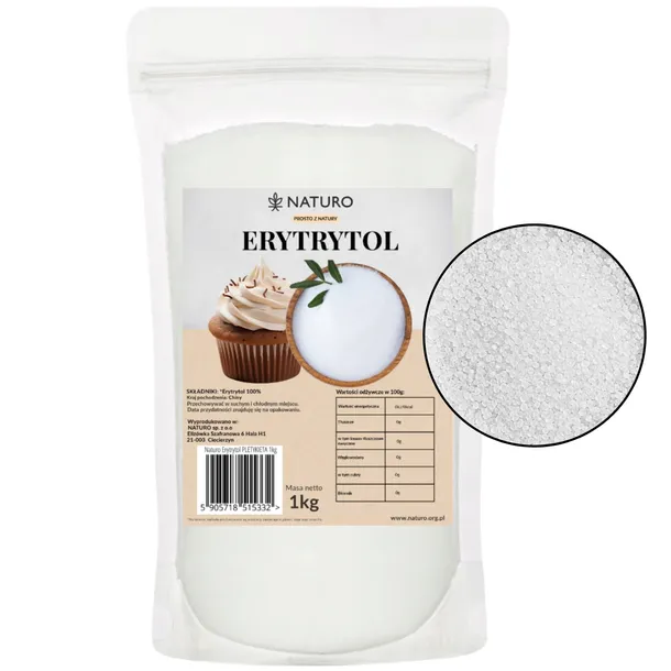 Erytrytol NATURALNY Słodzik Zamiennik cukru ZERO kalorii 1 kg / Dary Ogrodu