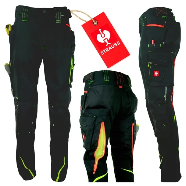 Spodnie męskie robocze STRAUSS PREMIUM 65511 czarno-żółte Wentylacja r. 46