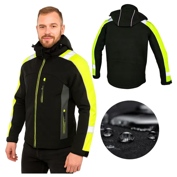 Kurtka męska SOFTSHELL robocza ODBLASKOWA WODOODPORNA z Kapturem BHP L
