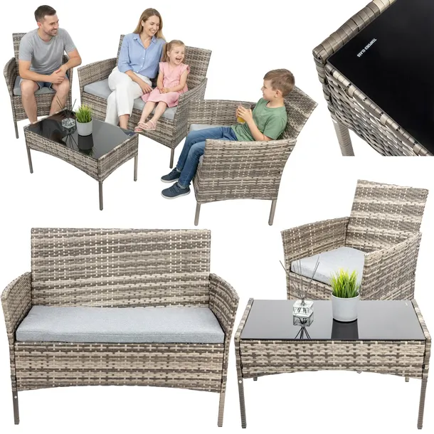 ZESTAW MEBLI OGRODOWYCH WYPOCZYNKOWY TECHNORATTAN SOFA FOTELE STOLIK KAWOWY