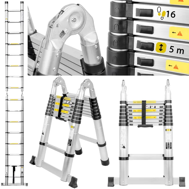 DRABINA TELESKOPOWA ALUMINIOWA 5M SKŁADANA PRZYSTAWNA 150kg LEKKA RINO