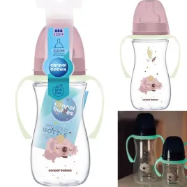 butelka-szeroka-z-swiecacymi-uchwytami-300ml-canpol-z-smoczkiem-12m