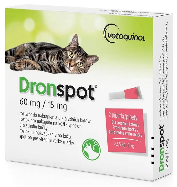 DRONSPOT ODROBACZANIE ŚREDNIE KOTY 2,5-5kg 2x0,7ml
