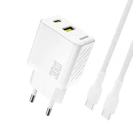 ladowarka-sieciowa-usb-a-usb-c-z-kablem-usb-c-gan-pd-30w-biala