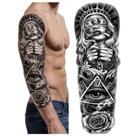 tatuaz-rekaw-kobieta-lancuchy-oko-roza-dym-zmywalny-tymczasowy-wodny