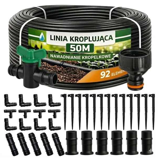 LINIA KROPLUJĄCA 50m+92EL NAWADNIANIE KROPELKOWE WĄŻ KROPELKUJĄCY SOLIDNY