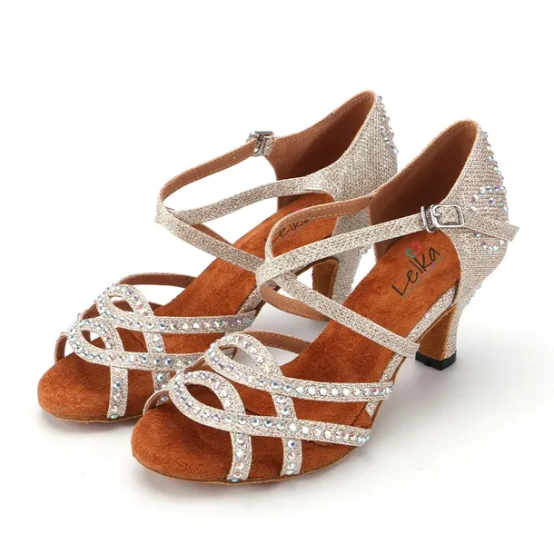 Buty Do Tańca Taneczne Z Cekinami Szampańskie 6cm