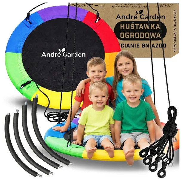 Huśtawka BOCIANIE GNIAZDO ogrodowa dla dzieci kokon WIELOKOLOROWA 120cm XXL